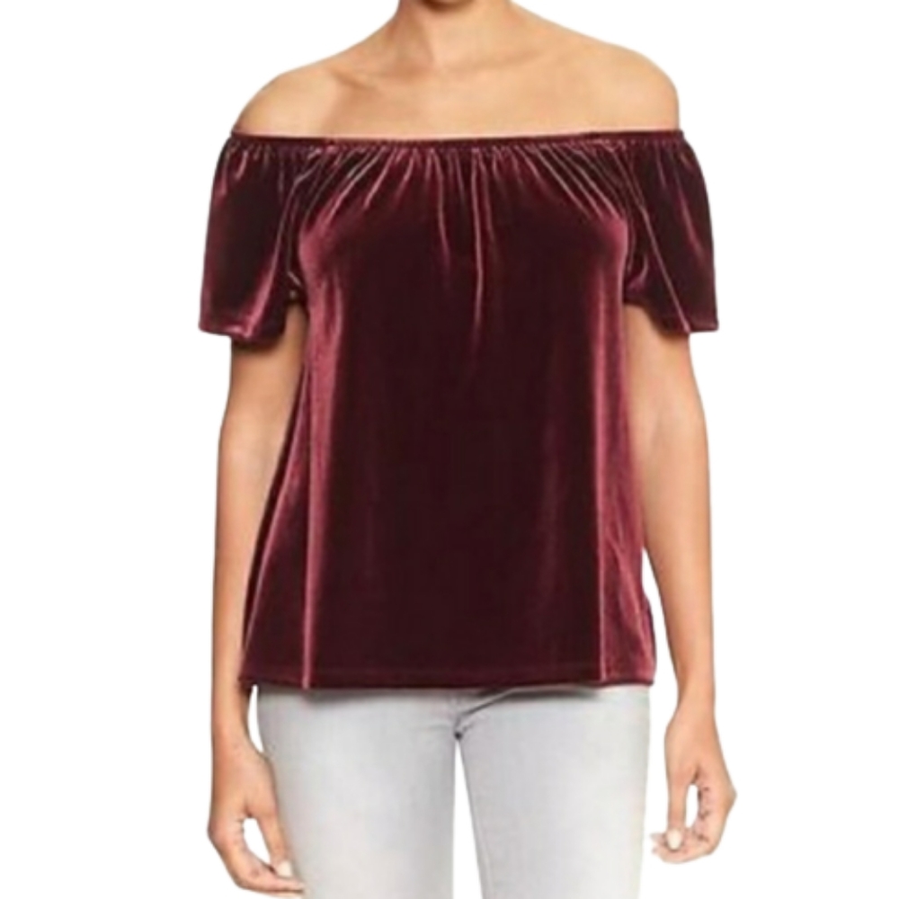 Gap Wine Colored Velvet On/Off The Shoulder Top - Picture 2 of 11
